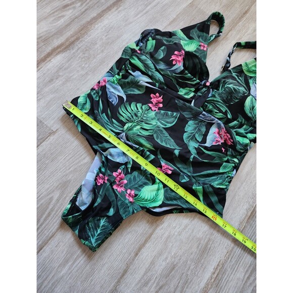 Kona Sol Tie Front Tummy Control One Piece Swimsuit Full Coverage Floral Sz 18 - Picture 8 of 9
